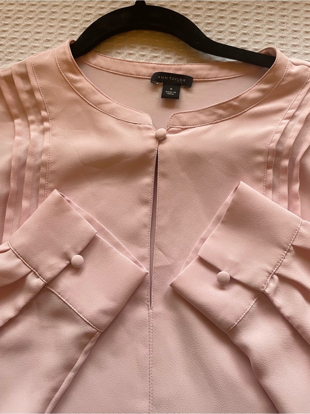 Ann Taylor Soft Pink Button-Cuff Blouse Size M
